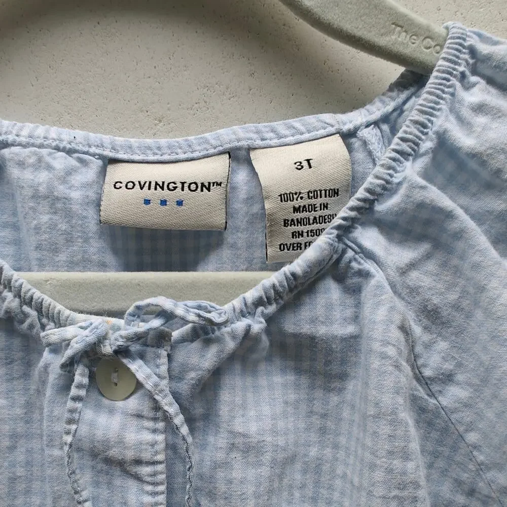 Covington Blue Gingham Top Girls 3T Button Front Cotton Blouse Shirt